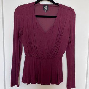 Bobeau Burgandy Knit Peplum Top XS